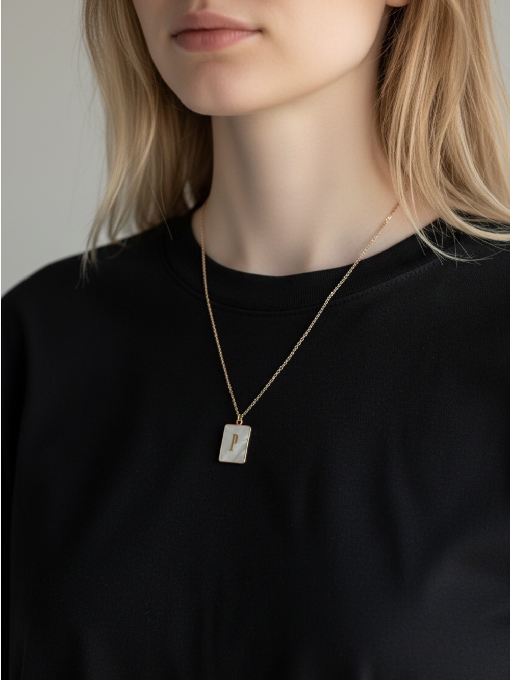 10/2 Gold Initial P Pendant Necklace with Mother-of-Pearl Accent
